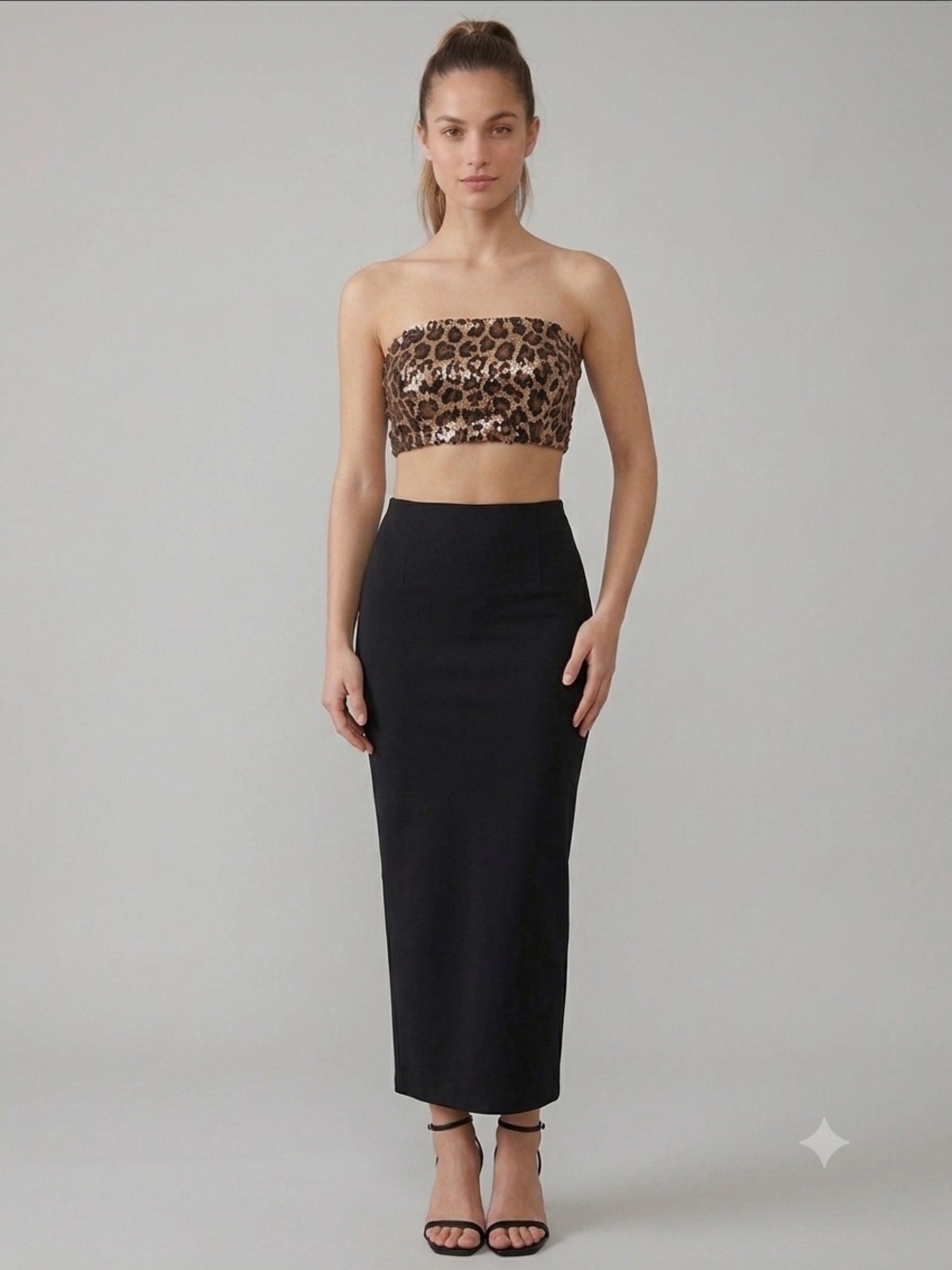 SHEIN Sequin Leopard Print Tube Top – Brown – Women’s XS